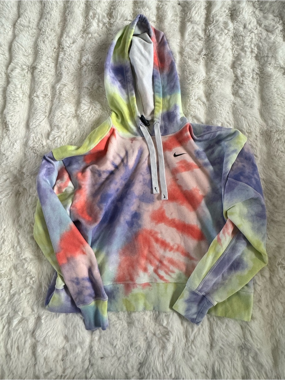 Nike crop Pastel Tie-Dye Hoodie in Yellow, Lavender, and White